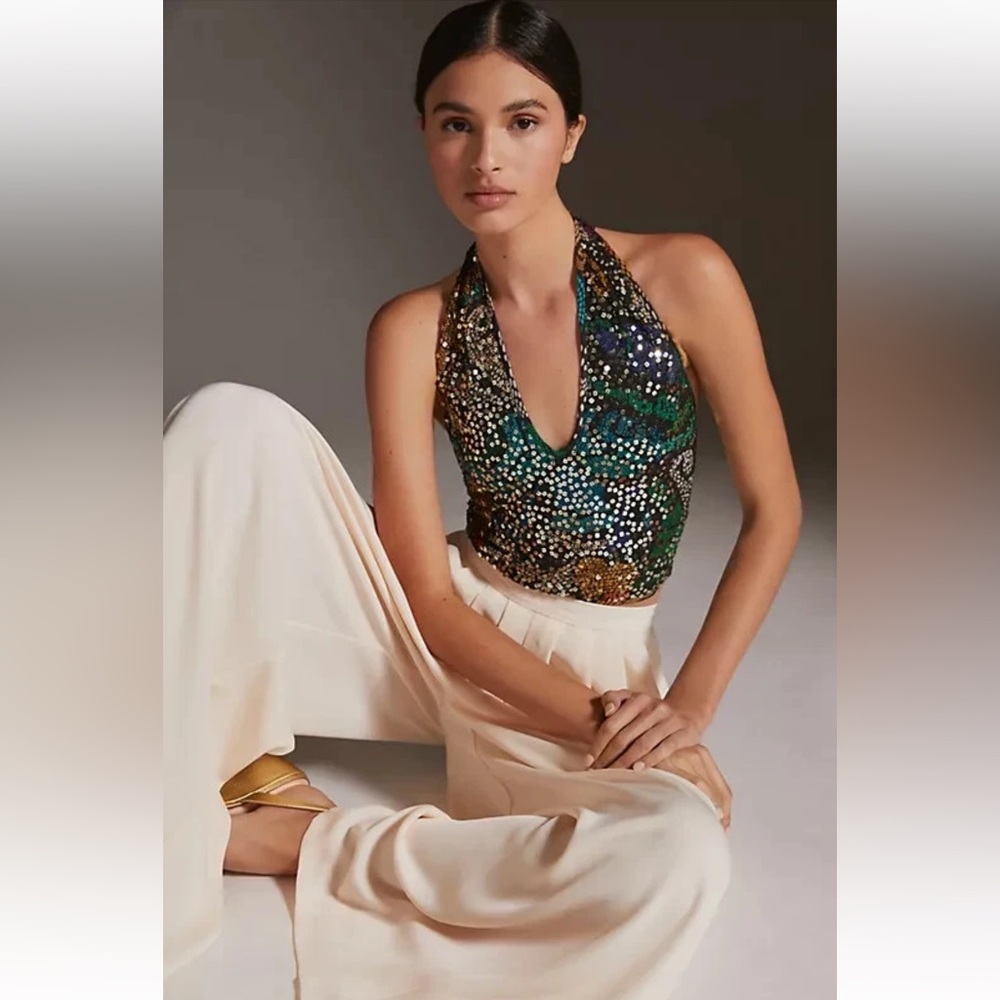 Anthropologie Multicolor Sequin Crop Top
